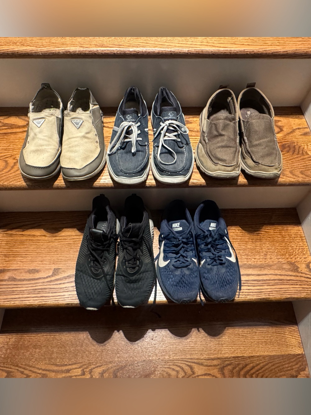 Set of five Men’s 10.5 running shoes & slip on boat shoes